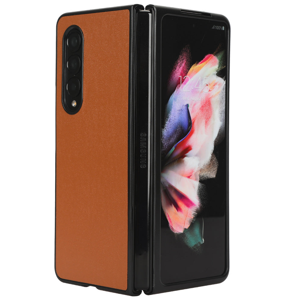 For Samsung Galaxy Z Fold3 5G Leather Coated PC Phone Case Scratch-resistant Protective Shell