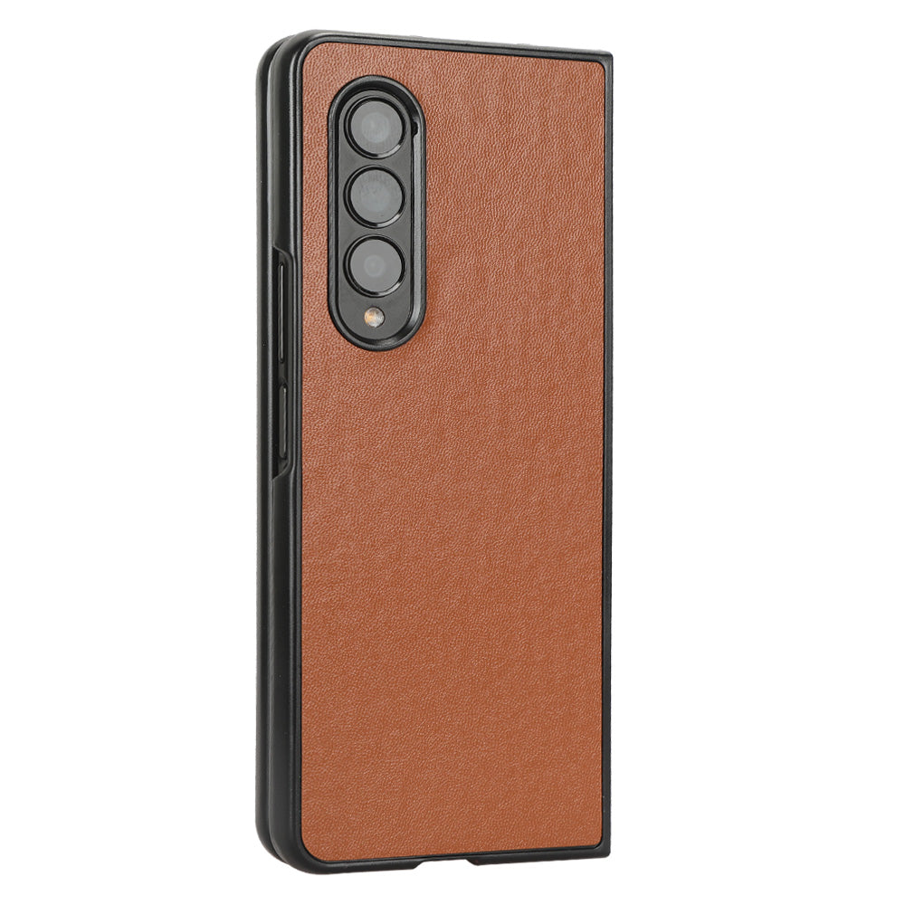 For Samsung Galaxy Z Fold3 5G Leather Coated PC Phone Case Scratch-resistant Protective Shell