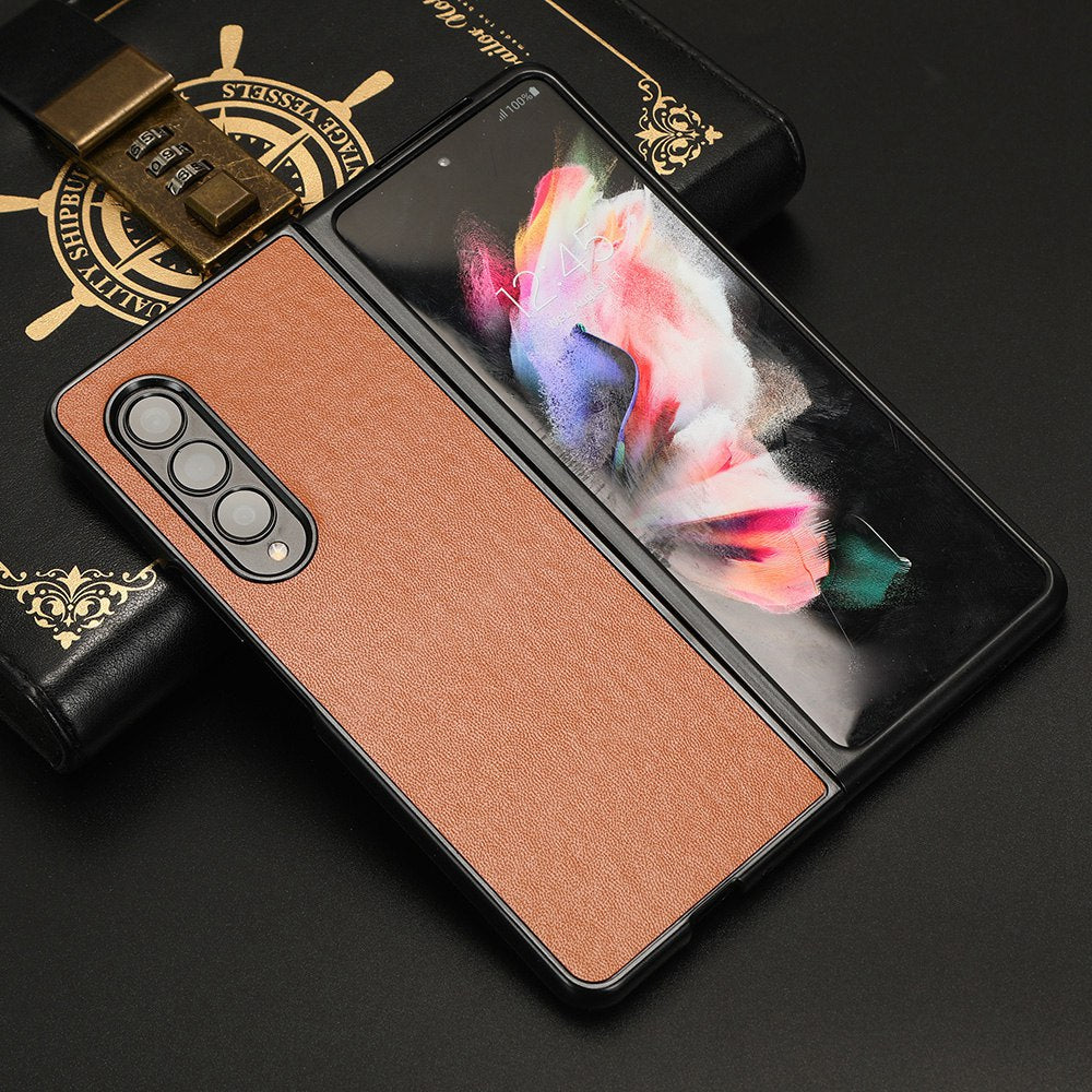 For Samsung Galaxy Z Fold3 5G Leather Coated PC Phone Case Scratch-resistant Protective Shell