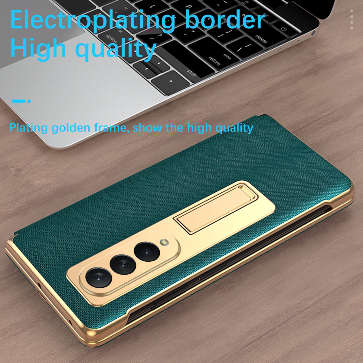 Anti-drop Back Cover For Samsung Galaxy Z Fold3 5G, Electroplating Cross Texture Phone Case Kickstand with Tempered Glass Film