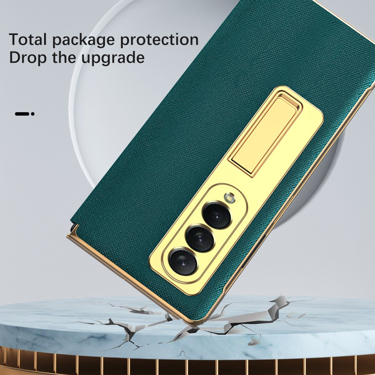 Anti-drop Back Cover For Samsung Galaxy Z Fold3 5G, Electroplating Cross Texture Phone Case Kickstand with Tempered Glass Film