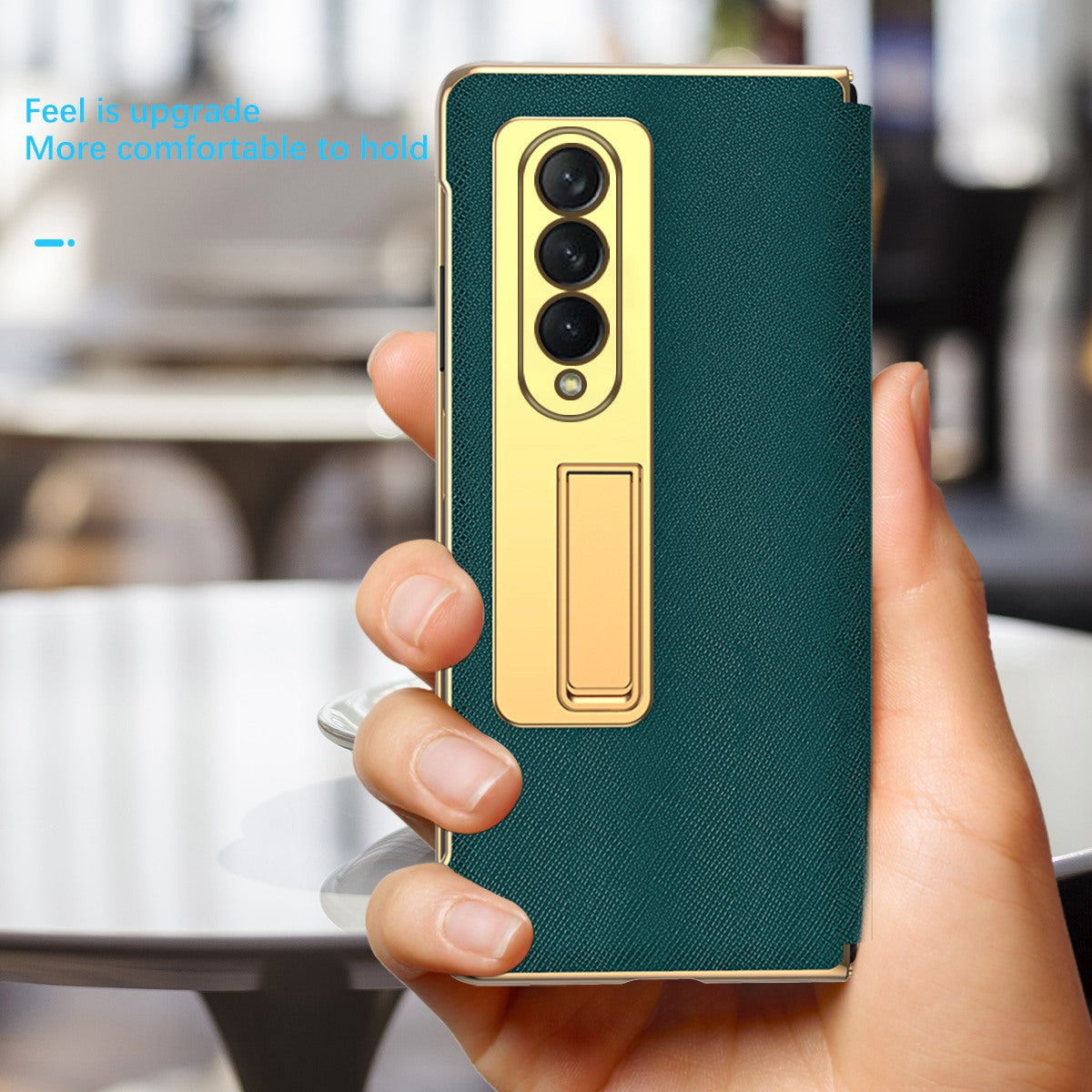 Anti-drop Back Cover For Samsung Galaxy Z Fold3 5G, Electroplating Cross Texture Phone Case Kickstand with Tempered Glass Film