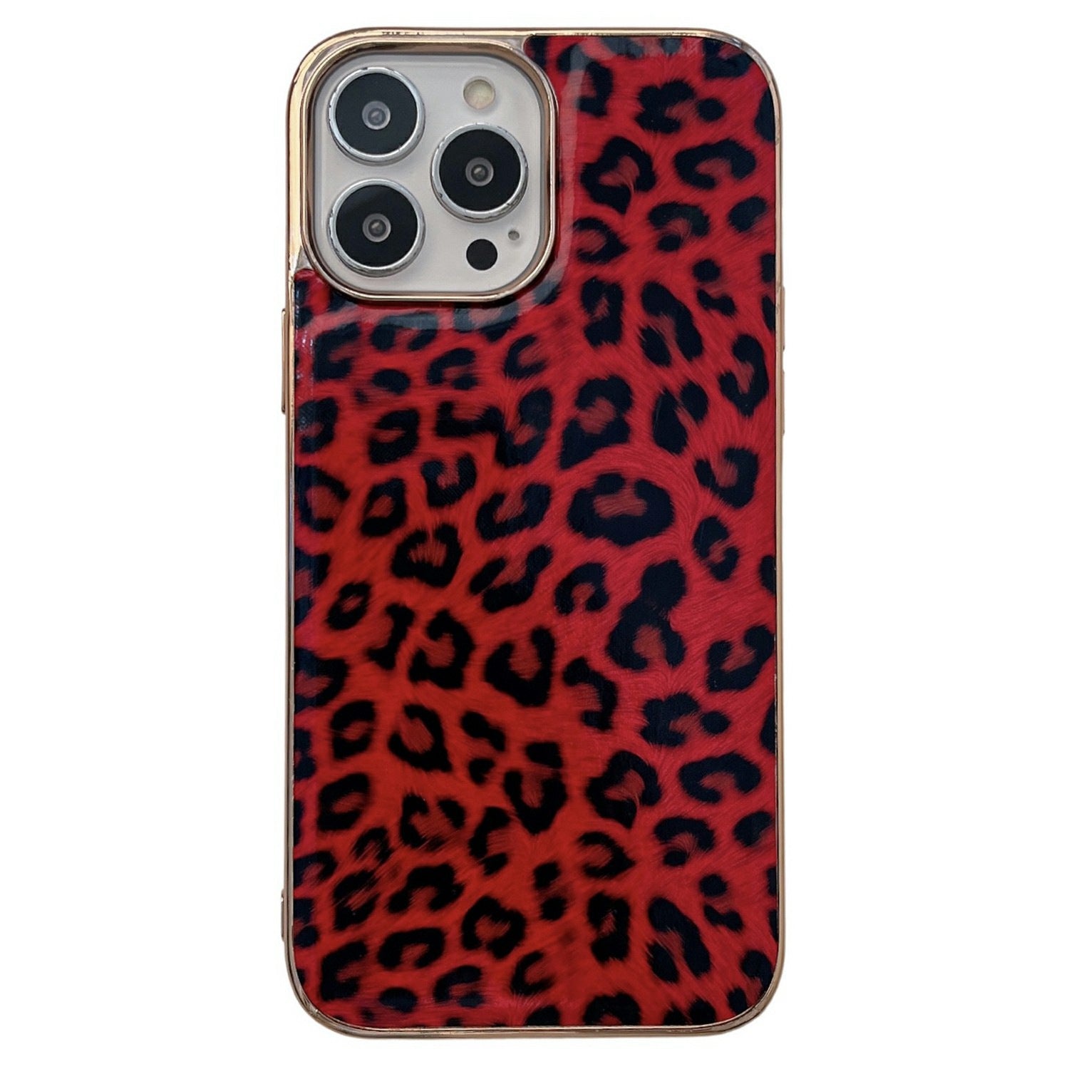 For iPhone 13 Pro 6.1 inch Electroplating Leather Coated TPU Back Case Leopard Pattern Protective Phone Cover