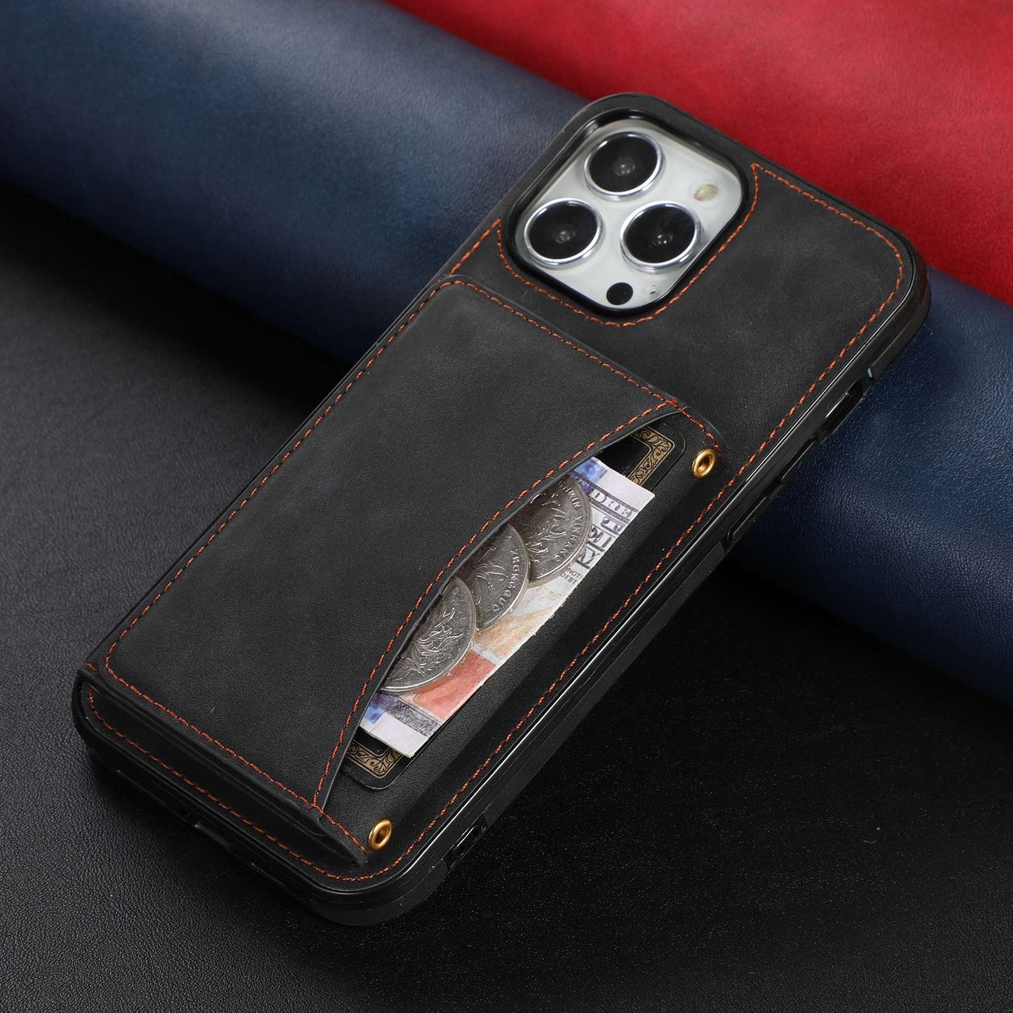 For iPhone 13 Pro 6.1 inch Tri-fold Wallet Kickstand Phone Cover Multi Card Slots PU Leather + TPU Protective Case