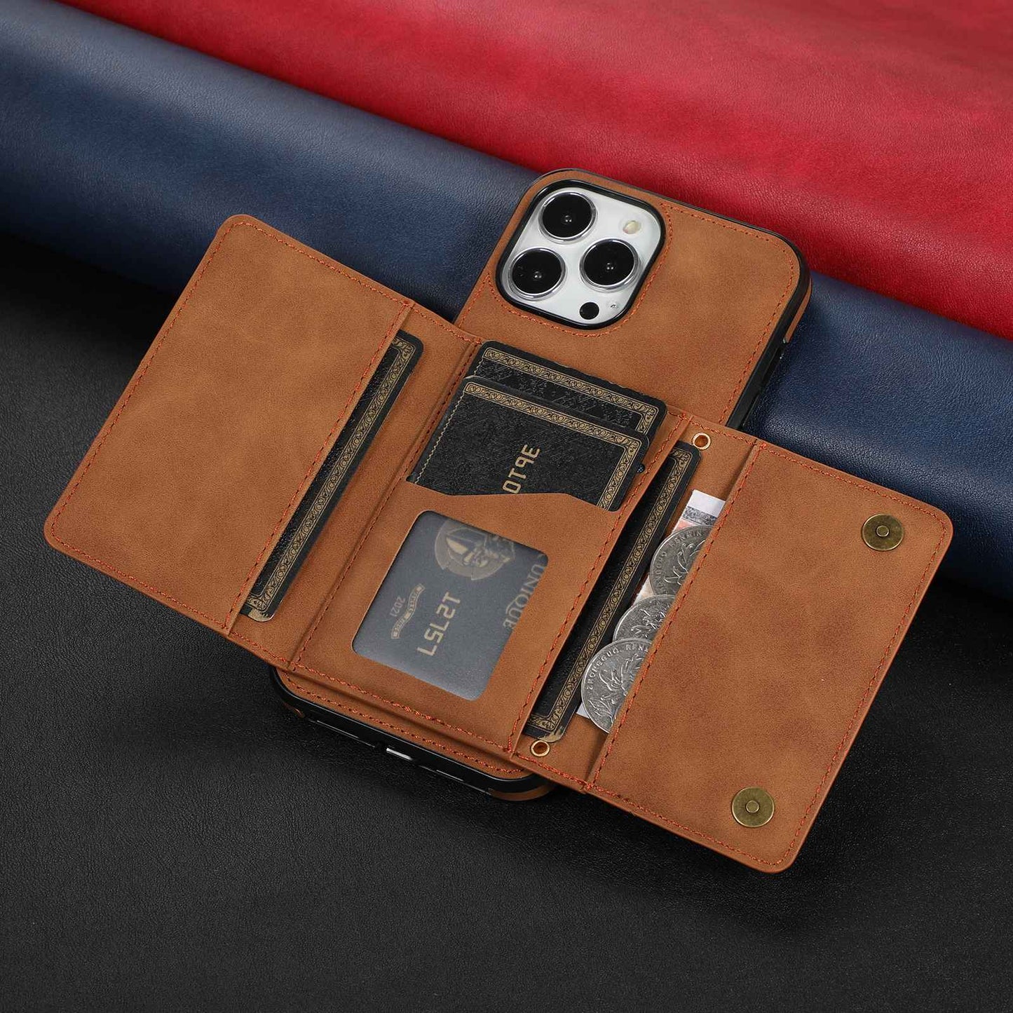 For iPhone 13 Pro 6.1 inch Tri-fold Wallet Kickstand Phone Cover Multi Card Slots PU Leather + TPU Protective Case