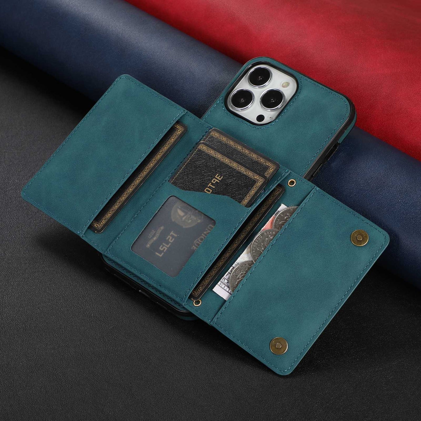 For iPhone 13 Pro 6.1 inch Tri-fold Wallet Kickstand Phone Cover Multi Card Slots PU Leather + TPU Protective Case