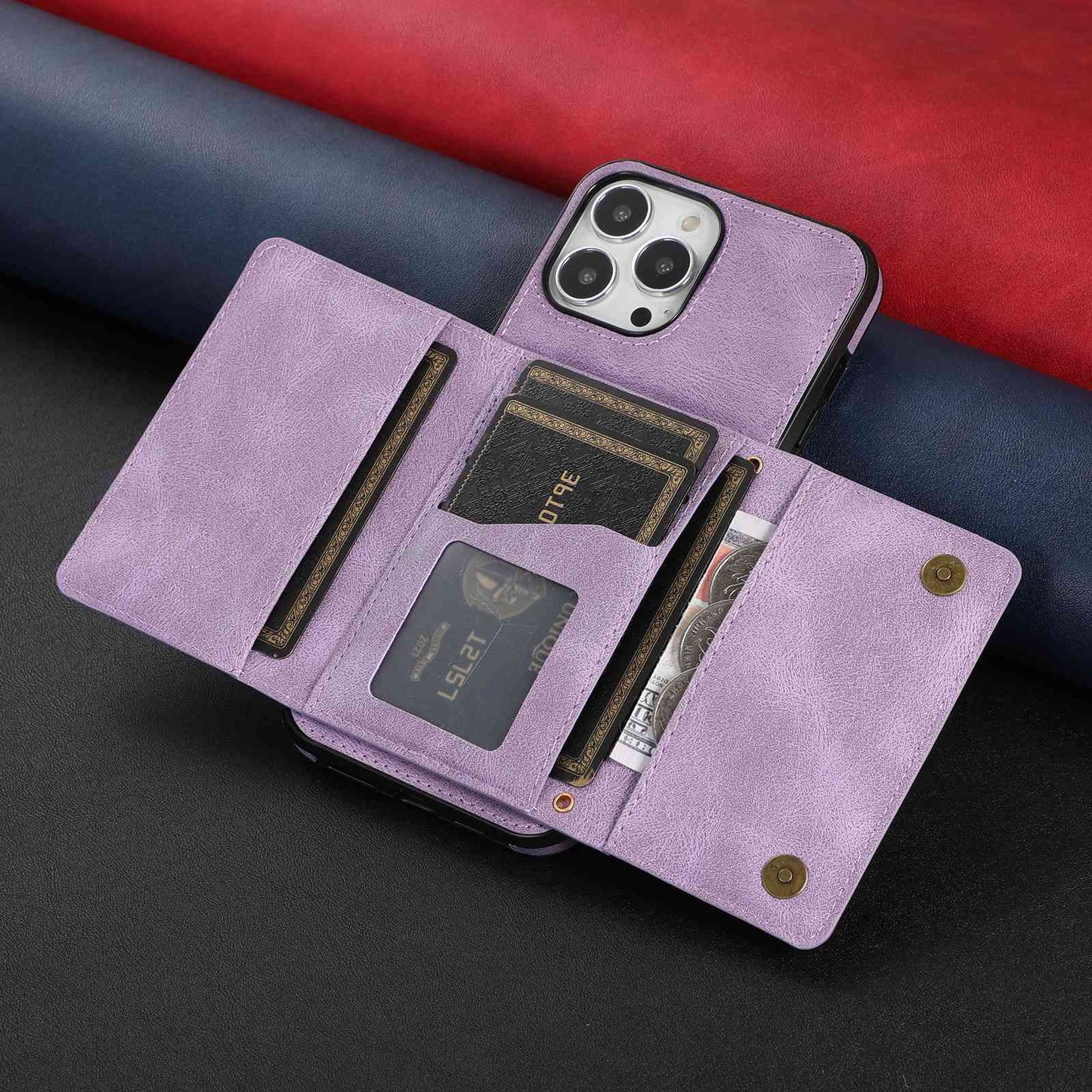 For iPhone 13 Pro 6.1 inch Tri-fold Wallet Kickstand Phone Cover Multi Card Slots PU Leather + TPU Protective Case