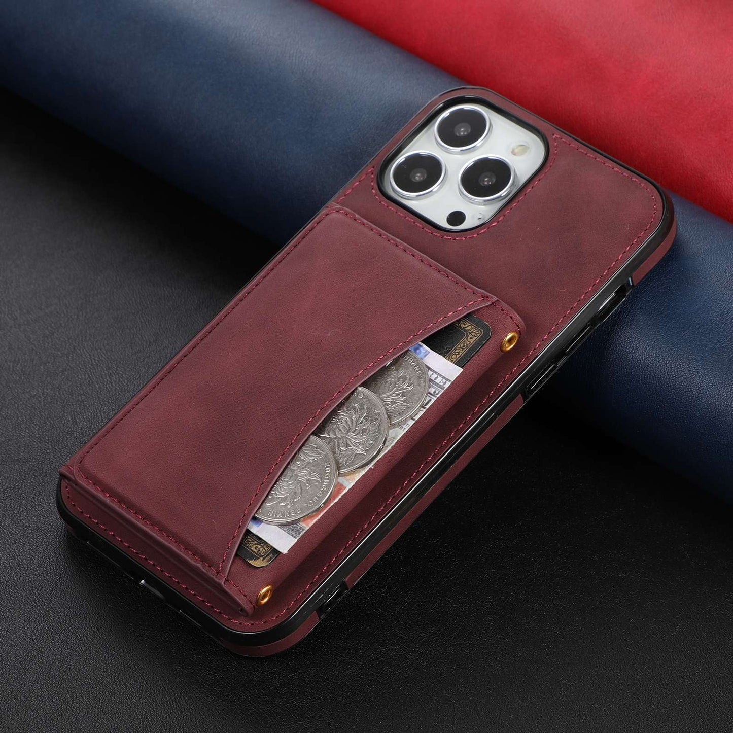 For iPhone 13 Pro 6.1 inch Tri-fold Wallet Kickstand Phone Cover Multi Card Slots PU Leather + TPU Protective Case