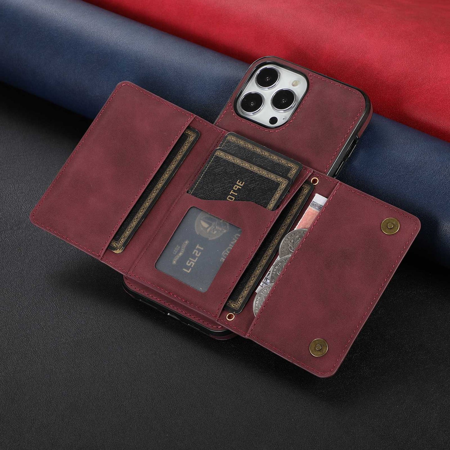 For iPhone 13 Pro 6.1 inch Tri-fold Wallet Kickstand Phone Cover Multi Card Slots PU Leather + TPU Protective Case