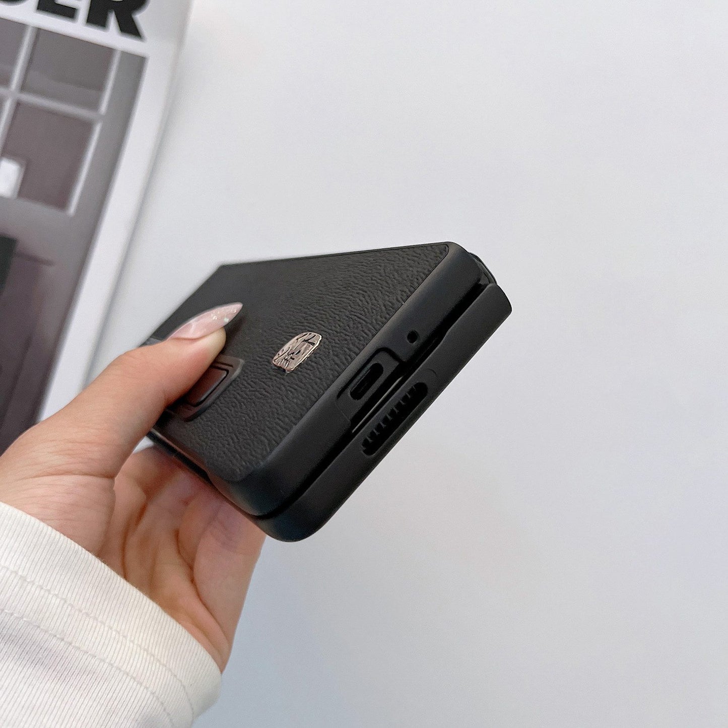 For Samsung Galaxy Z Fold3 5G Litchi Texture Kickstand Phone Case Genuine Leather Coated PC Anti-drop Cover