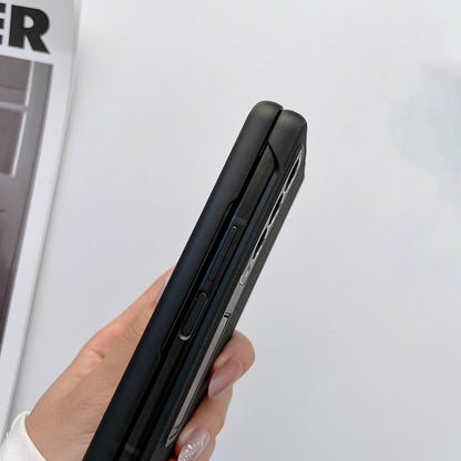 For Samsung Galaxy Z Fold3 5G Litchi Texture Kickstand Phone Case Genuine Leather Coated PC Anti-drop Cover