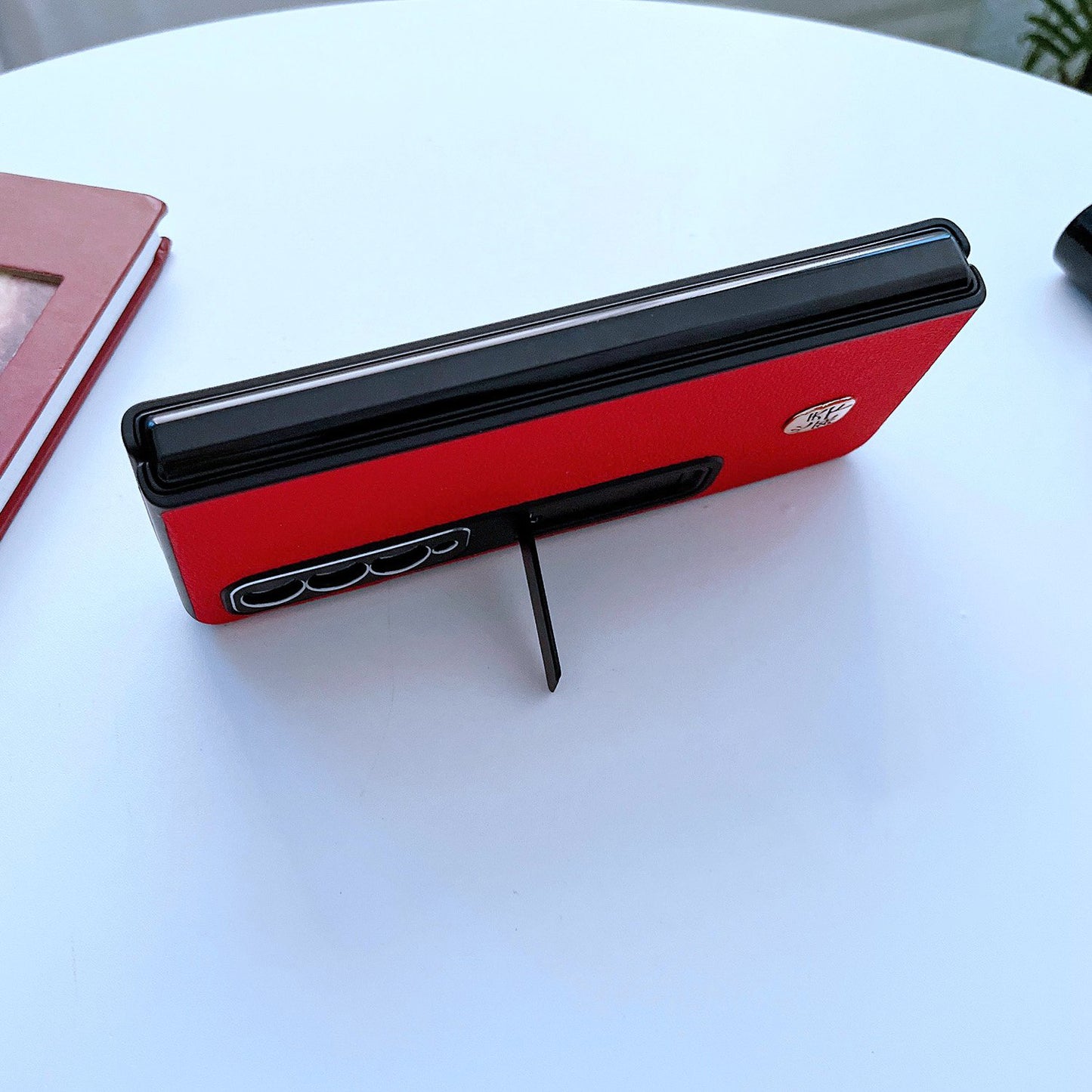 For Samsung Galaxy Z Fold3 5G Litchi Texture Kickstand Phone Case Genuine Leather Coated PC Anti-drop Cover
