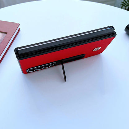 For Samsung Galaxy Z Fold3 5G Litchi Texture Kickstand Phone Case Genuine Leather Coated PC Anti-drop Cover