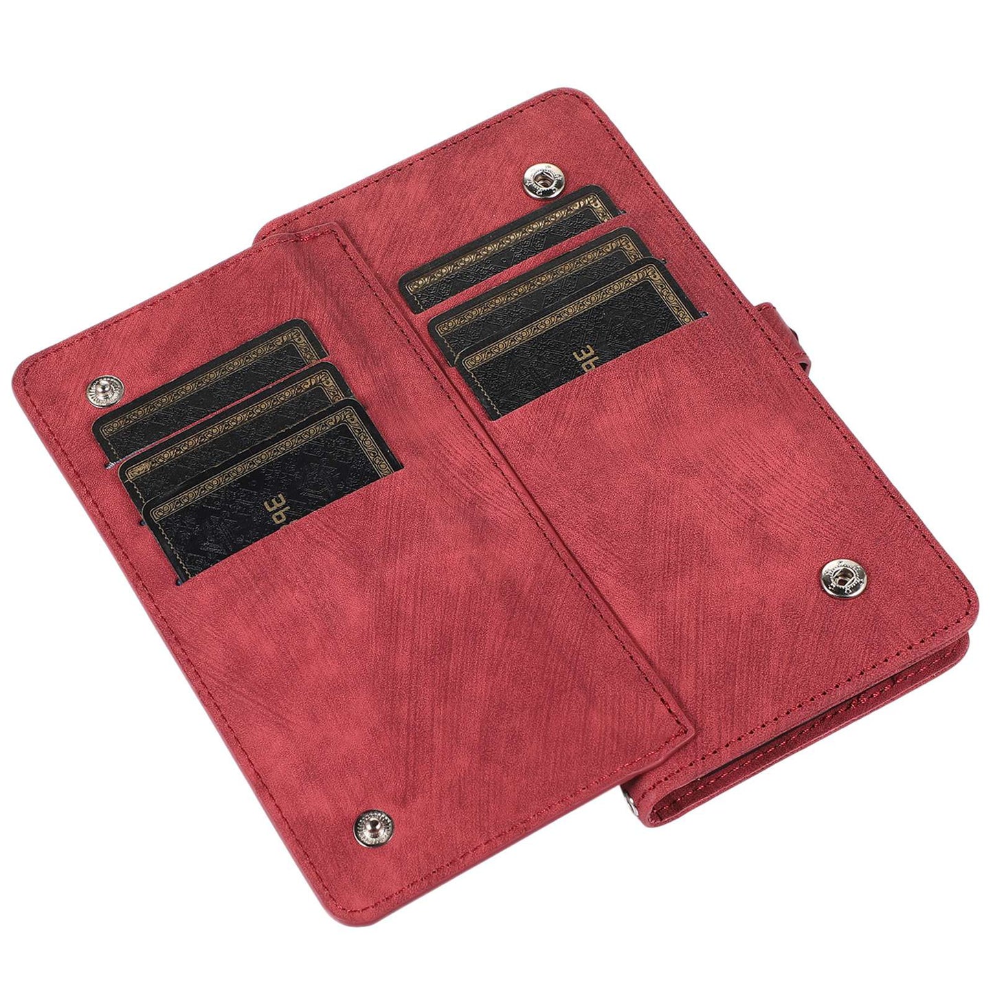 For iPhone 13 Pro 6.1 inch Zipper Pocket Wallet Flip Case 9 Card Slots PU Leather Stand Mobile Phone Shell with Wrist Strap