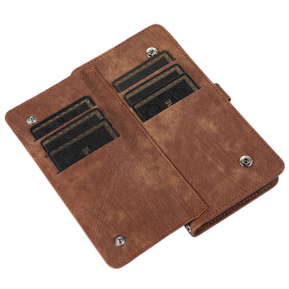 For iPhone 13 Pro 6.1 inch Zipper Pocket Wallet Flip Case 9 Card Slots PU Leather Stand Mobile Phone Shell with Wrist Strap