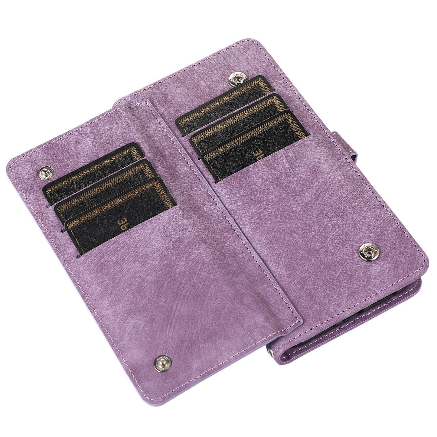 For iPhone 13 Pro 6.1 inch Zipper Pocket Wallet Flip Case 9 Card Slots PU Leather Stand Mobile Phone Shell with Wrist Strap