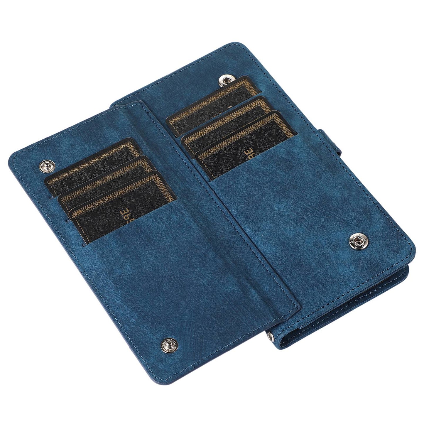 For iPhone 13 Pro 6.1 inch Zipper Pocket Wallet Flip Case 9 Card Slots PU Leather Stand Mobile Phone Shell with Wrist Strap