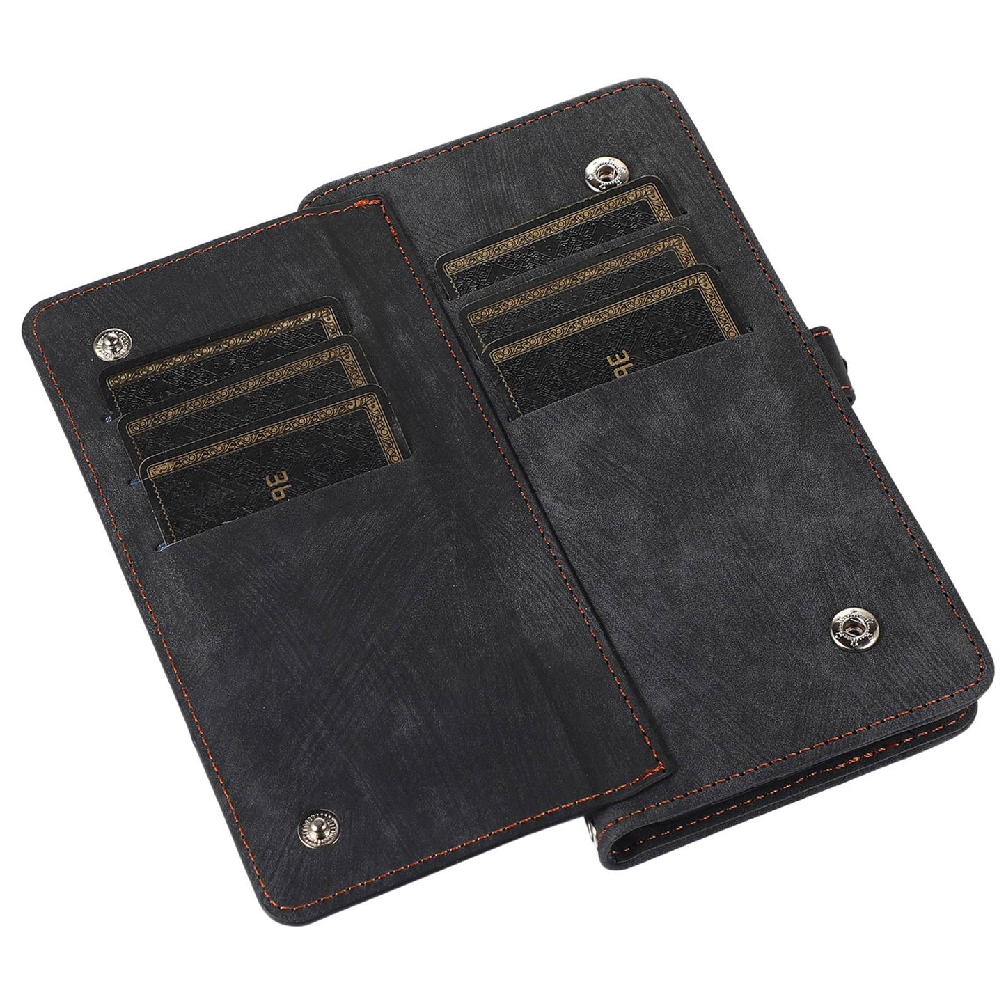 For iPhone 13 Pro 6.1 inch Zipper Pocket Wallet Flip Case 9 Card Slots PU Leather Stand Mobile Phone Shell with Wrist Strap
