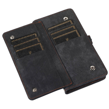 For iPhone 13 Pro 6.1 inch Zipper Pocket Wallet Flip Case 9 Card Slots PU Leather Stand Mobile Phone Shell with Wrist Strap