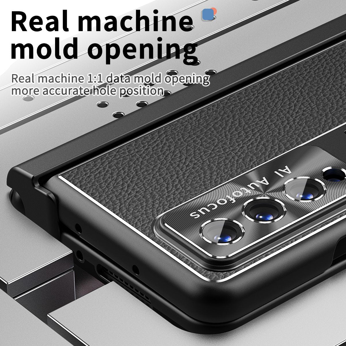 For Samsung Galaxy Z Fold3 5G Litchi Texture Phone Case Double Hinge Leather Coated PC Cover with Tempered Glass Film and Stylus Pen