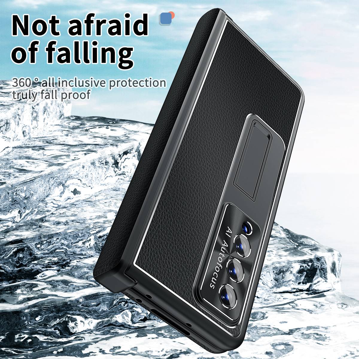 For Samsung Galaxy Z Fold3 5G Litchi Texture Phone Case Double Hinge Leather Coated PC Cover with Tempered Glass Film and Stylus Pen