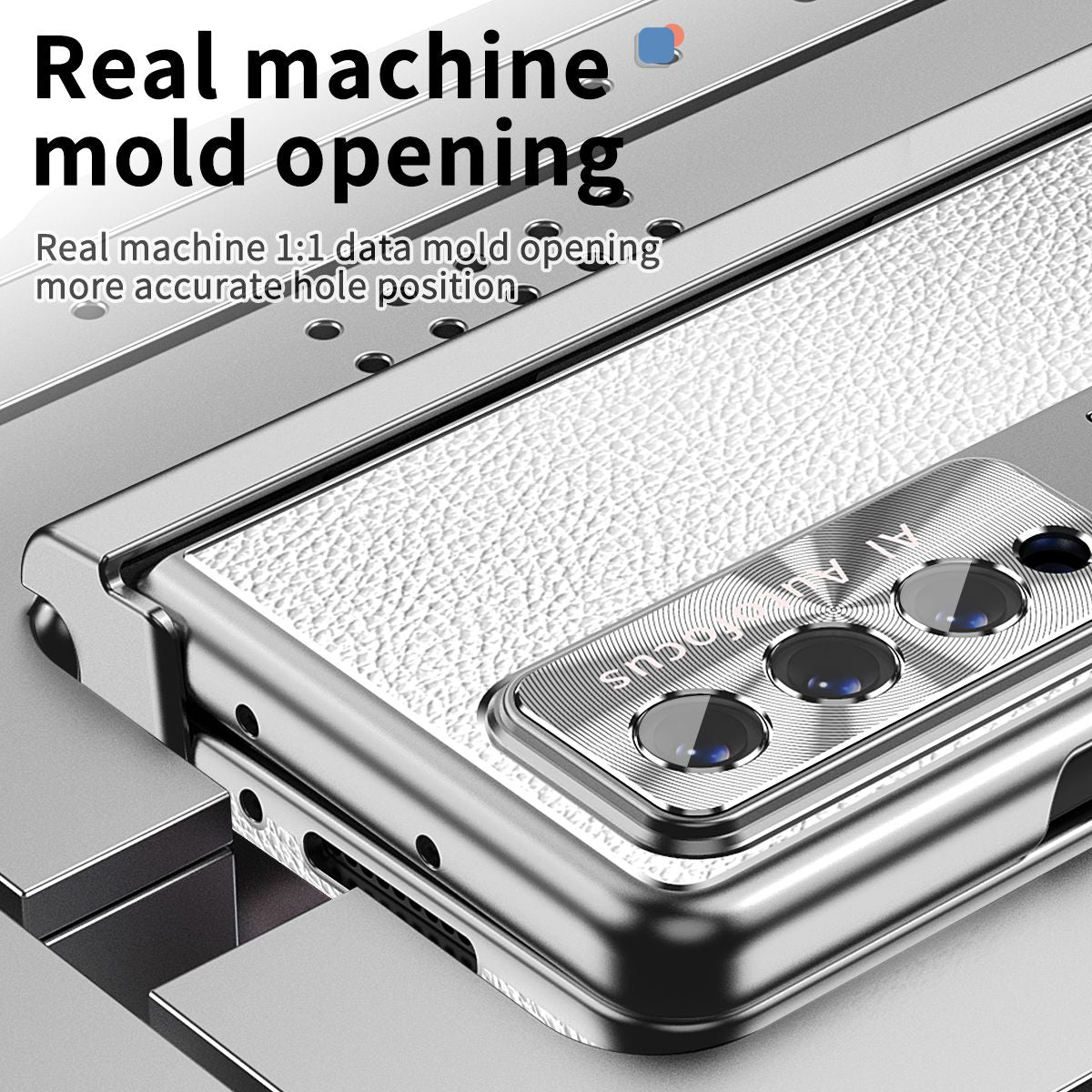 For Samsung Galaxy Z Fold3 5G Litchi Texture Phone Case Double Hinge Leather Coated PC Cover with Tempered Glass Film and Stylus Pen