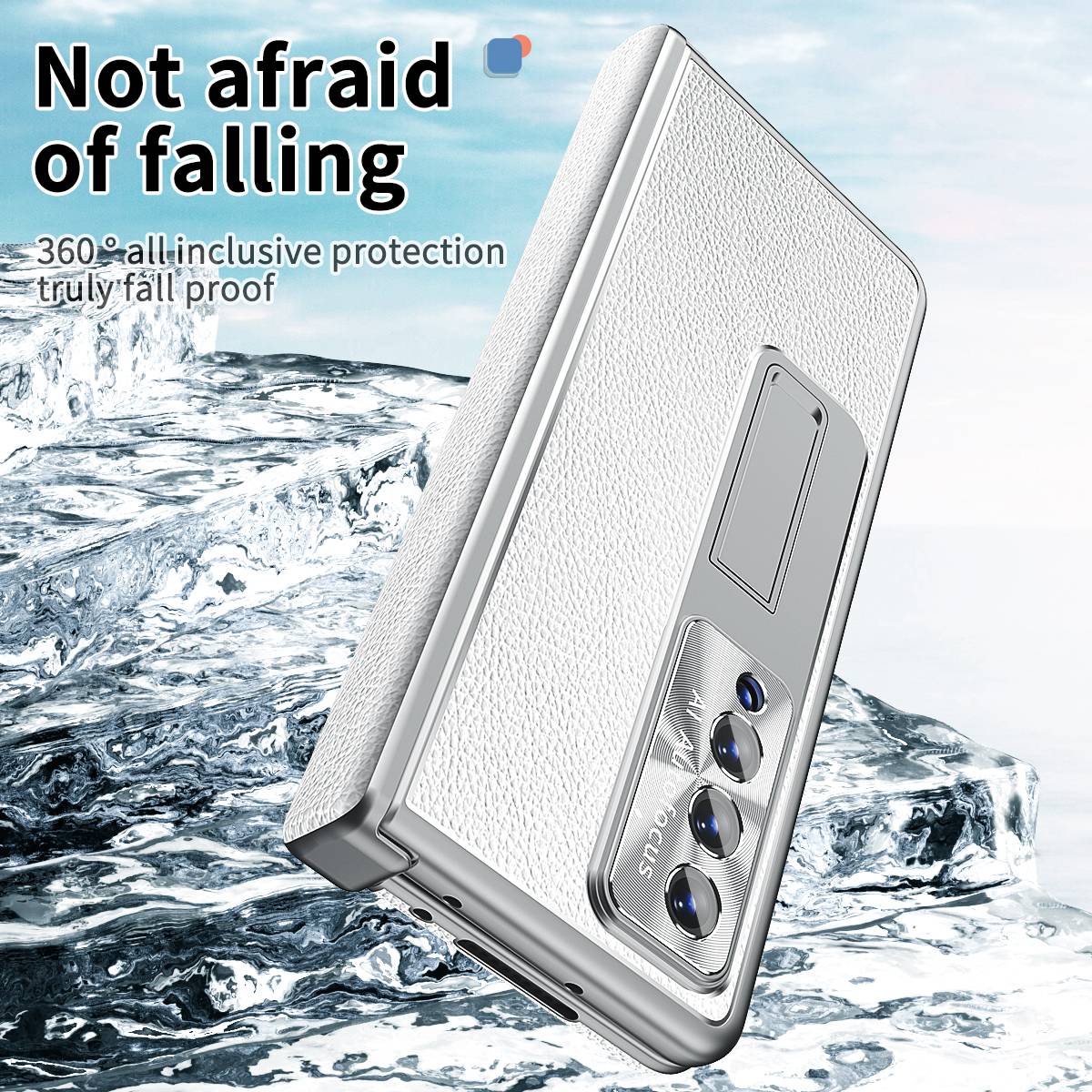 For Samsung Galaxy Z Fold3 5G Litchi Texture Phone Case Double Hinge Leather Coated PC Cover with Tempered Glass Film and Stylus Pen
