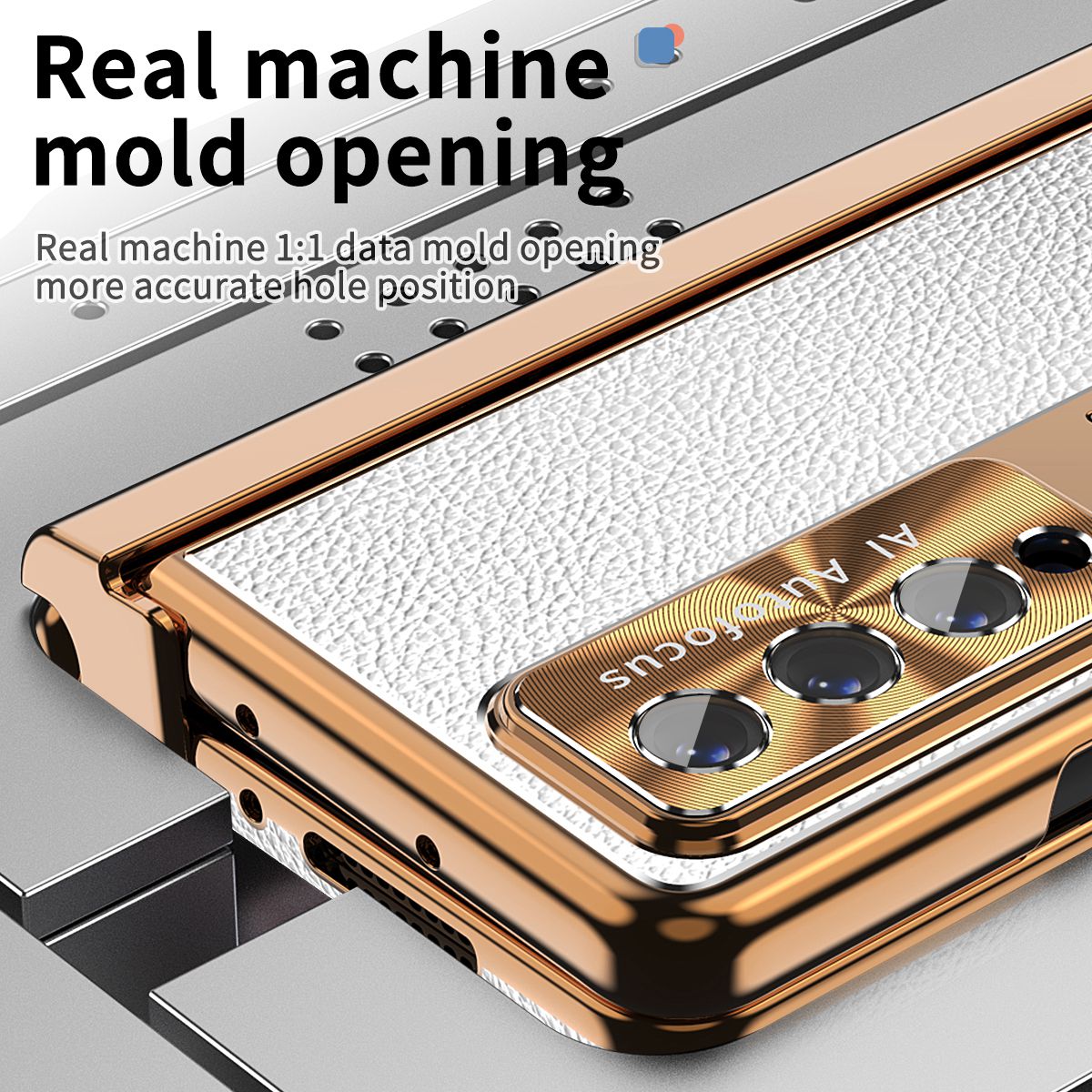 For Samsung Galaxy Z Fold3 5G Litchi Texture Phone Case Double Hinge Leather Coated PC Cover with Tempered Glass Film and Stylus Pen