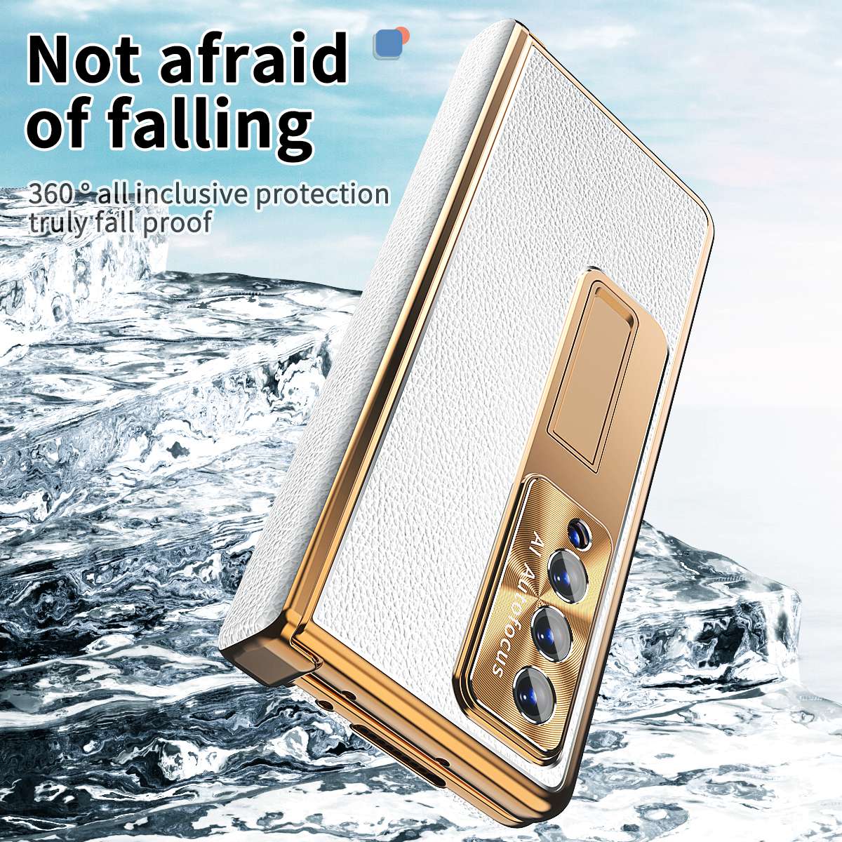 For Samsung Galaxy Z Fold3 5G Litchi Texture Phone Case Double Hinge Leather Coated PC Cover with Tempered Glass Film and Stylus Pen