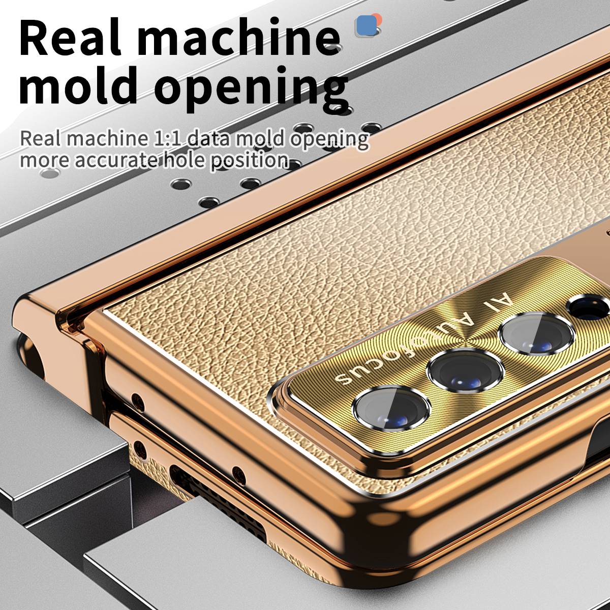 For Samsung Galaxy Z Fold3 5G Litchi Texture Phone Case Double Hinge Leather Coated PC Cover with Tempered Glass Film and Stylus Pen