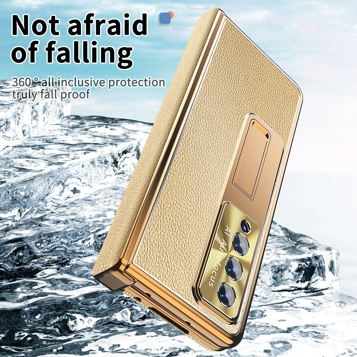 For Samsung Galaxy Z Fold3 5G Litchi Texture Phone Case Double Hinge Leather Coated PC Cover with Tempered Glass Film and Stylus Pen