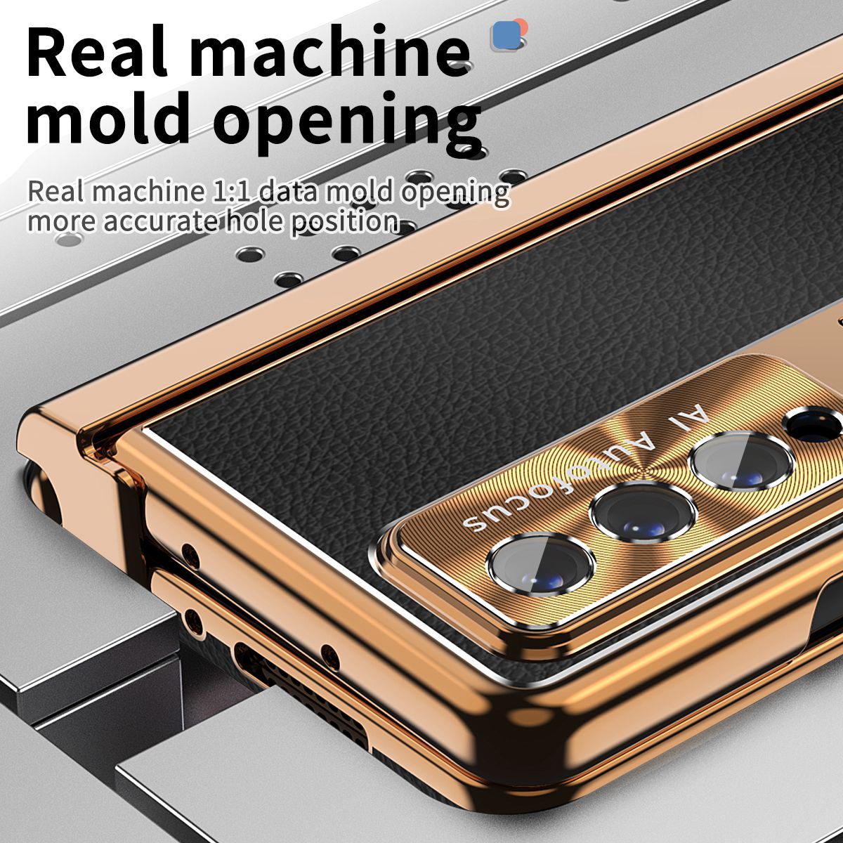 For Samsung Galaxy Z Fold3 5G Litchi Texture Phone Case Double Hinge Leather Coated PC Cover with Tempered Glass Film and Stylus Pen