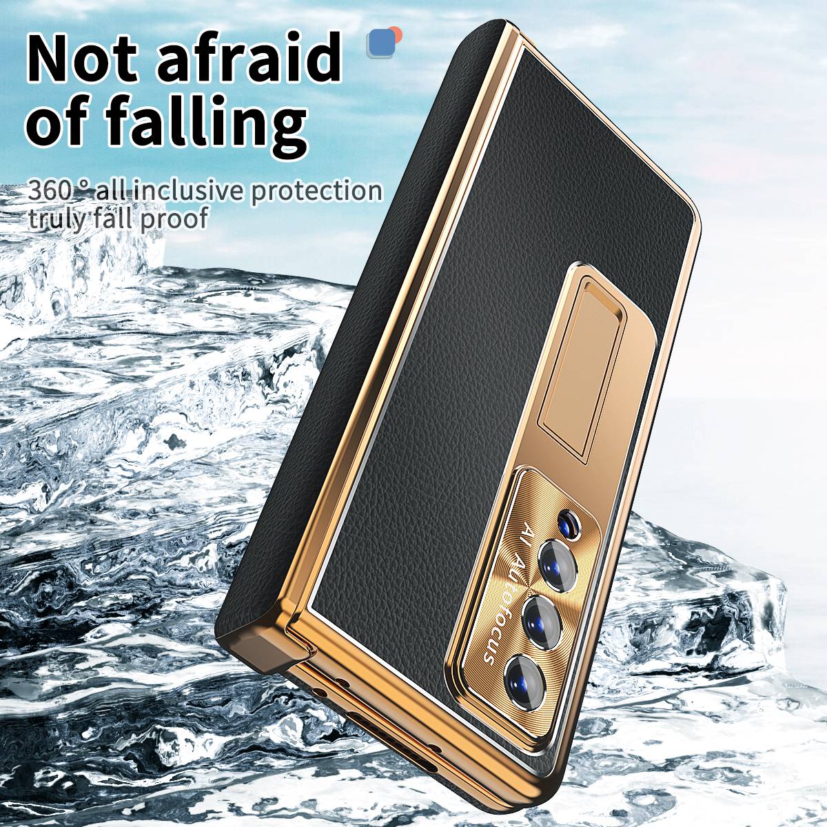 For Samsung Galaxy Z Fold3 5G Litchi Texture Phone Case Double Hinge Leather Coated PC Cover with Tempered Glass Film and Stylus Pen