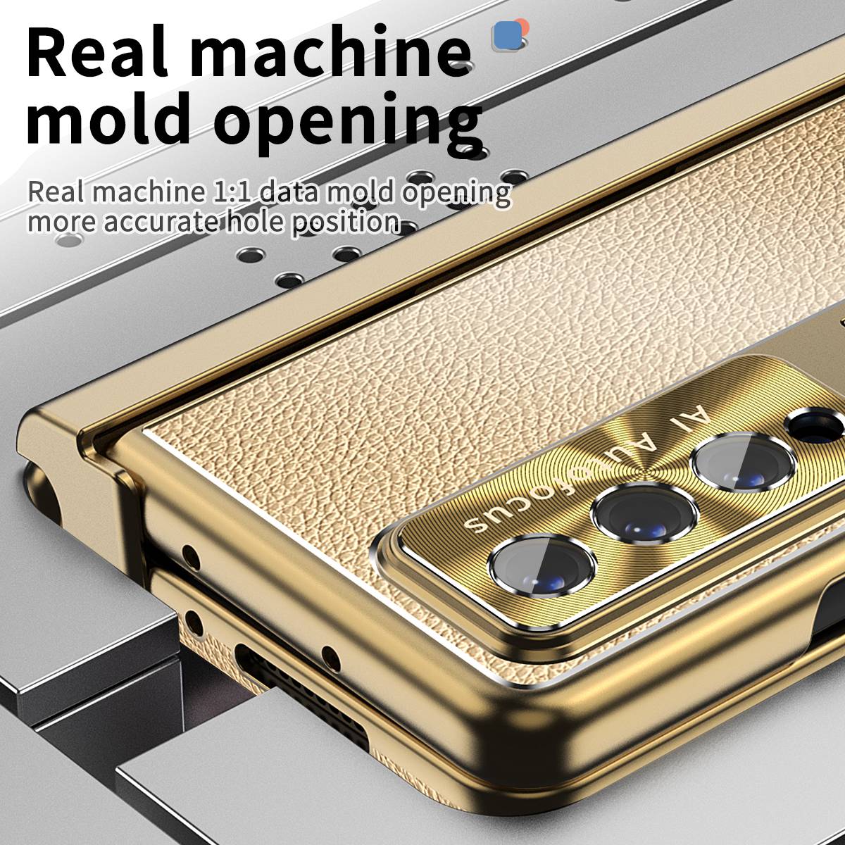 For Samsung Galaxy Z Fold3 5G Litchi Texture Phone Case Double Hinge Leather Coated PC Cover with Tempered Glass Film and Stylus Pen