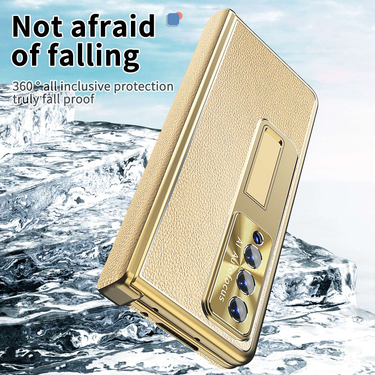 For Samsung Galaxy Z Fold3 5G Litchi Texture Phone Case Double Hinge Leather Coated PC Cover with Tempered Glass Film and Stylus Pen