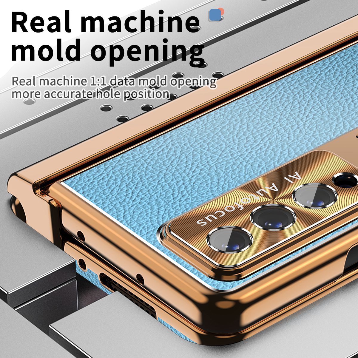 For Samsung Galaxy Z Fold3 5G Litchi Texture Phone Case Double Hinge Leather Coated PC Cover with Tempered Glass Film and Stylus Pen