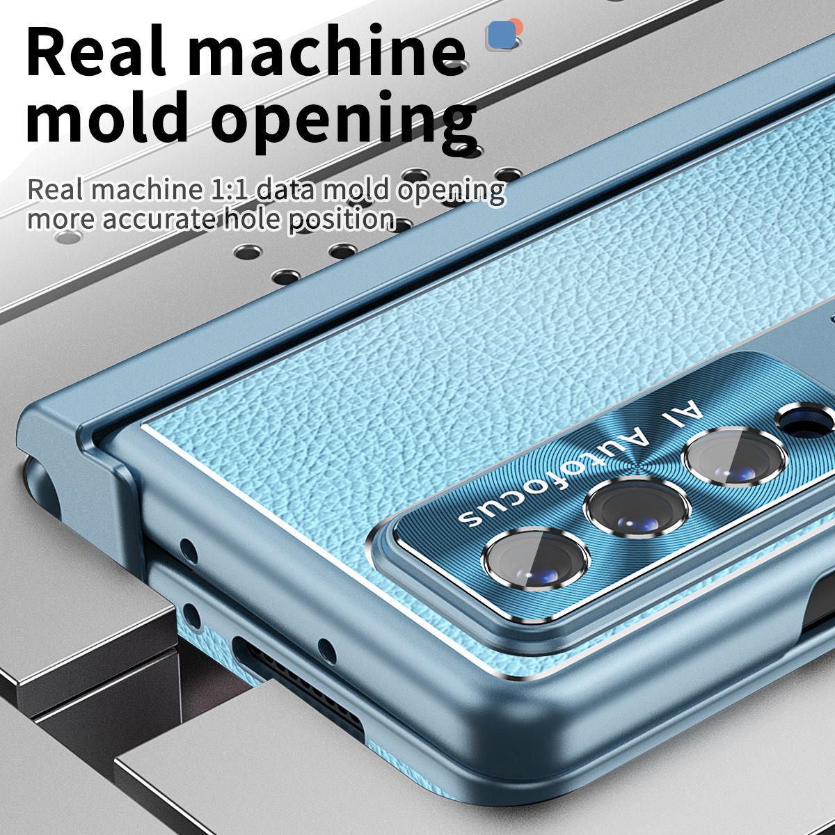 For Samsung Galaxy Z Fold3 5G Litchi Texture Phone Case Double Hinge Leather Coated PC Cover with Tempered Glass Film and Stylus Pen