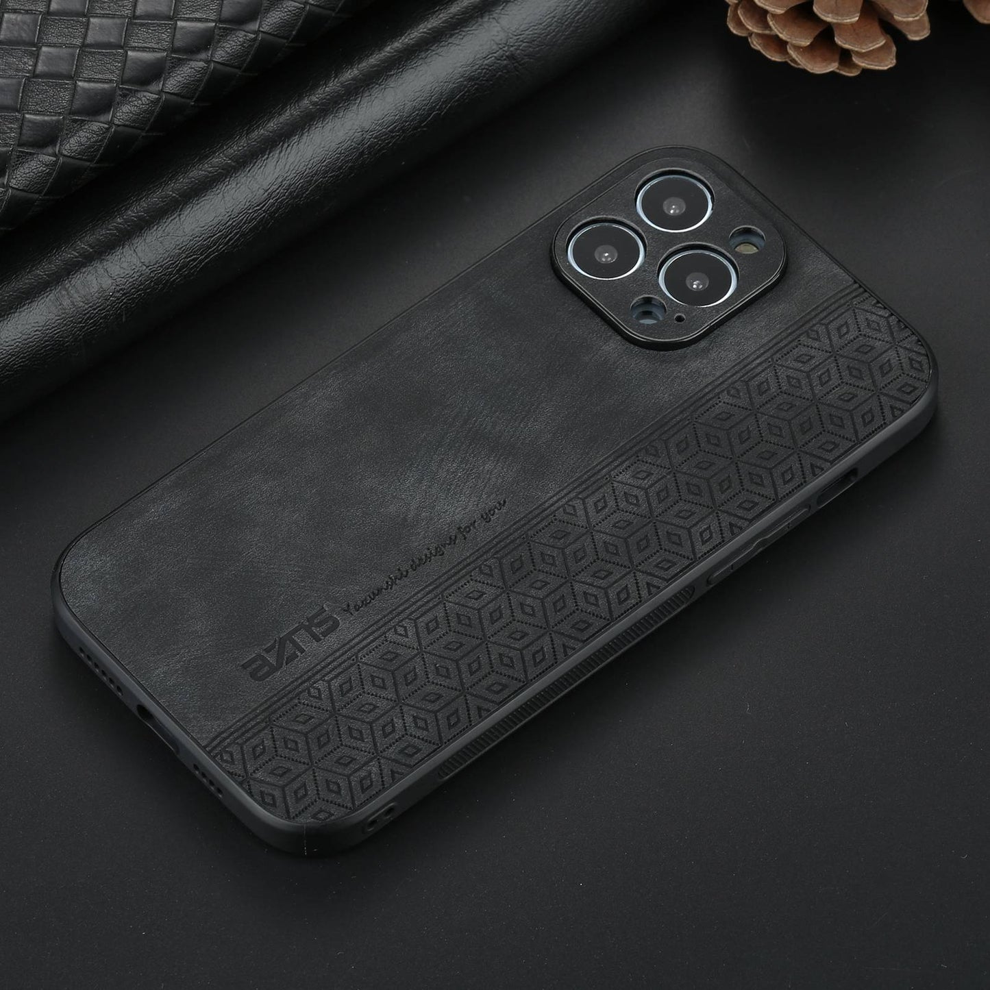 AZNS For iPhone 13 Pro Phone Case PU Leather Coated TPU Drop-proof Mobile Phone Cover