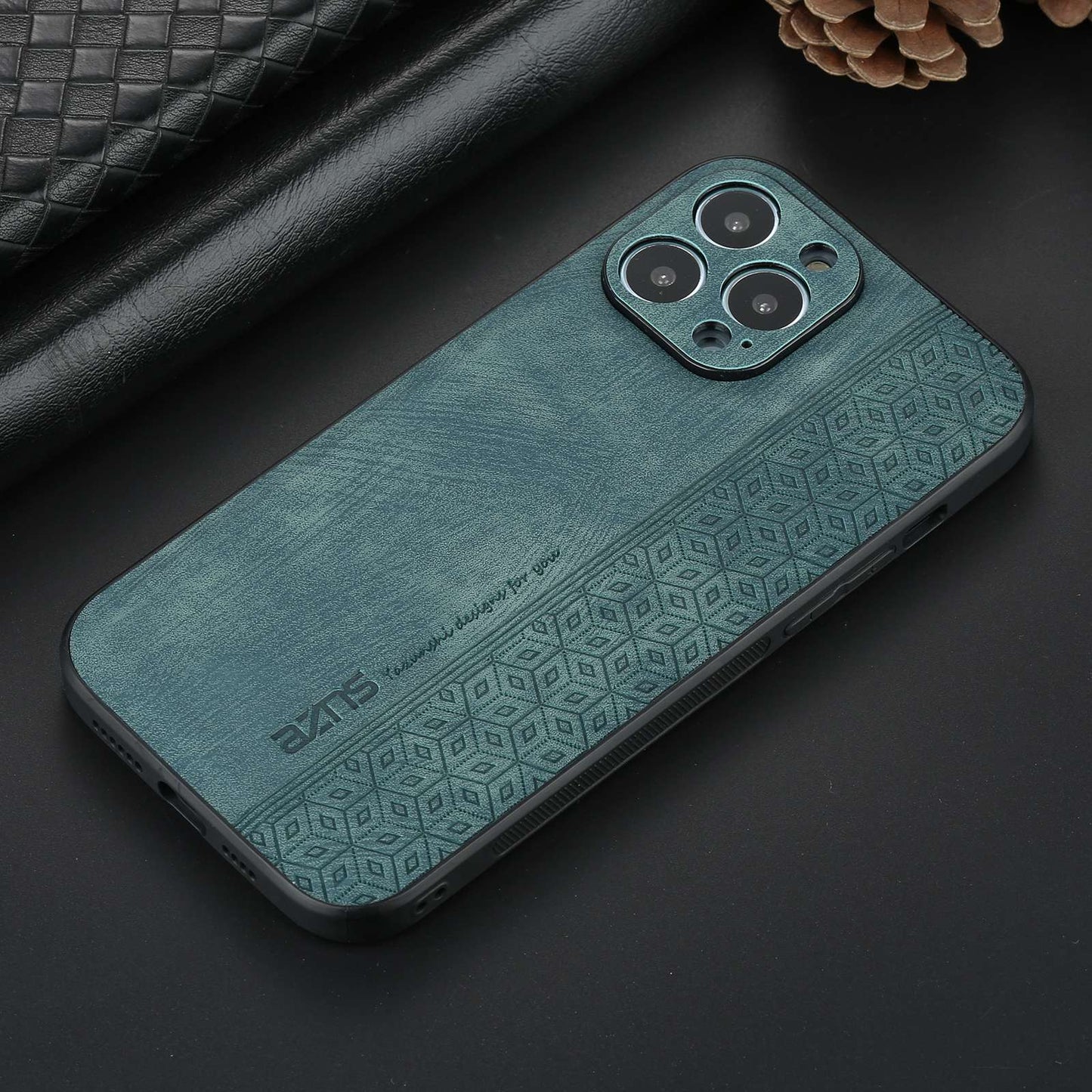 AZNS For iPhone 13 Pro Phone Case PU Leather Coated TPU Drop-proof Mobile Phone Cover