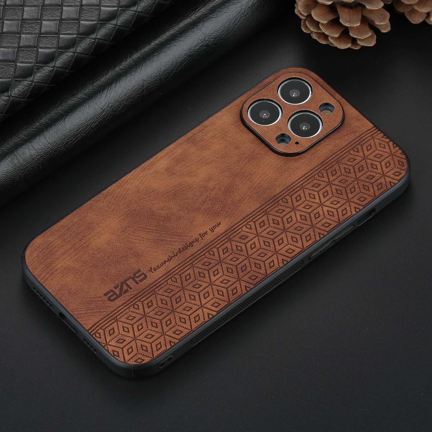 AZNS For iPhone 13 Pro Phone Case PU Leather Coated TPU Drop-proof Mobile Phone Cover