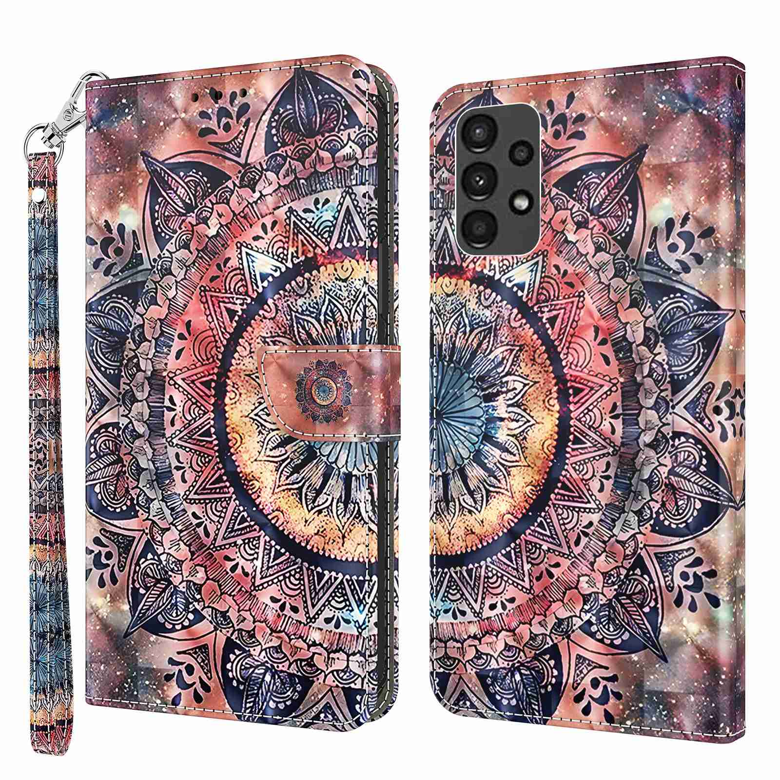 For Samsung Galaxy A13 4G / 5G / A04s 4G (164.7 x 76.7 x 9.1 mm) PU Leather Flip Case 3D Creative Pattern Printing Design Stand Wallet Magnetic Cover with Strap