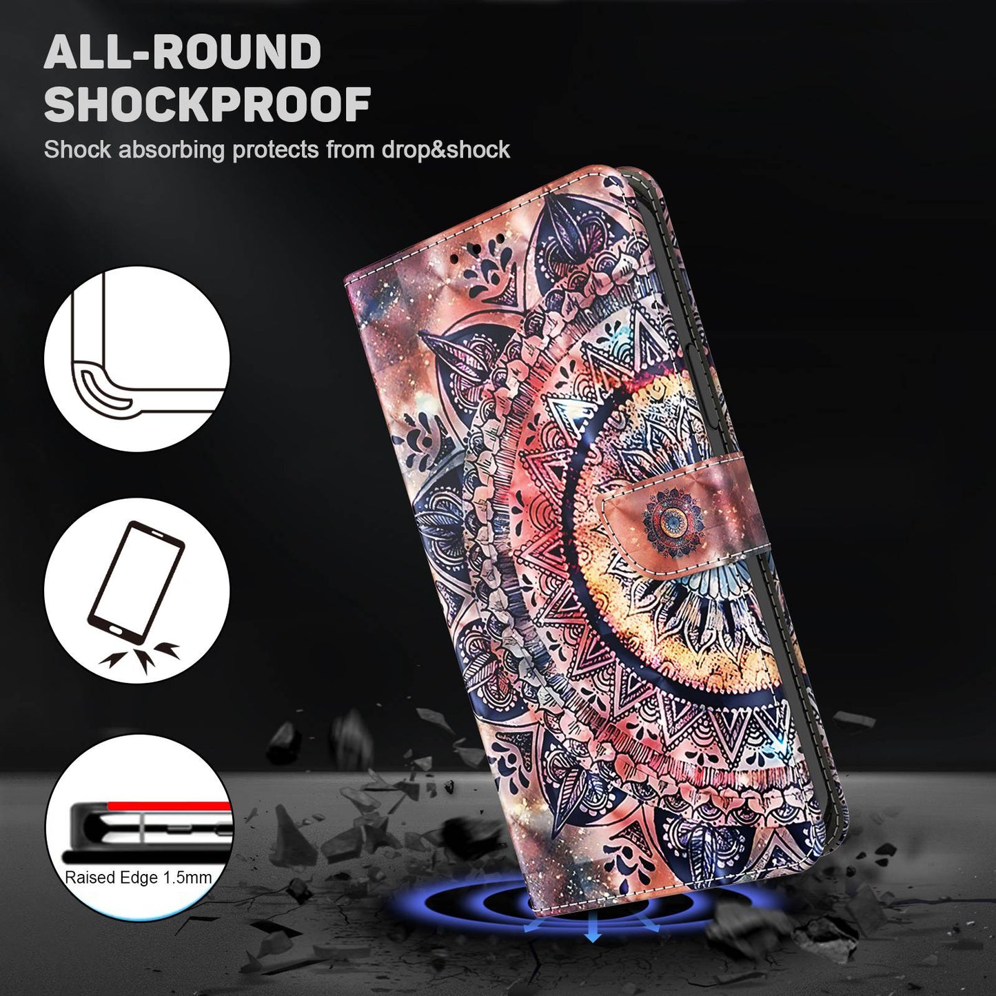For Samsung Galaxy A13 4G / 5G / A04s 4G (164.7 x 76.7 x 9.1 mm) PU Leather Flip Case 3D Creative Pattern Printing Design Stand Wallet Magnetic Cover with Strap