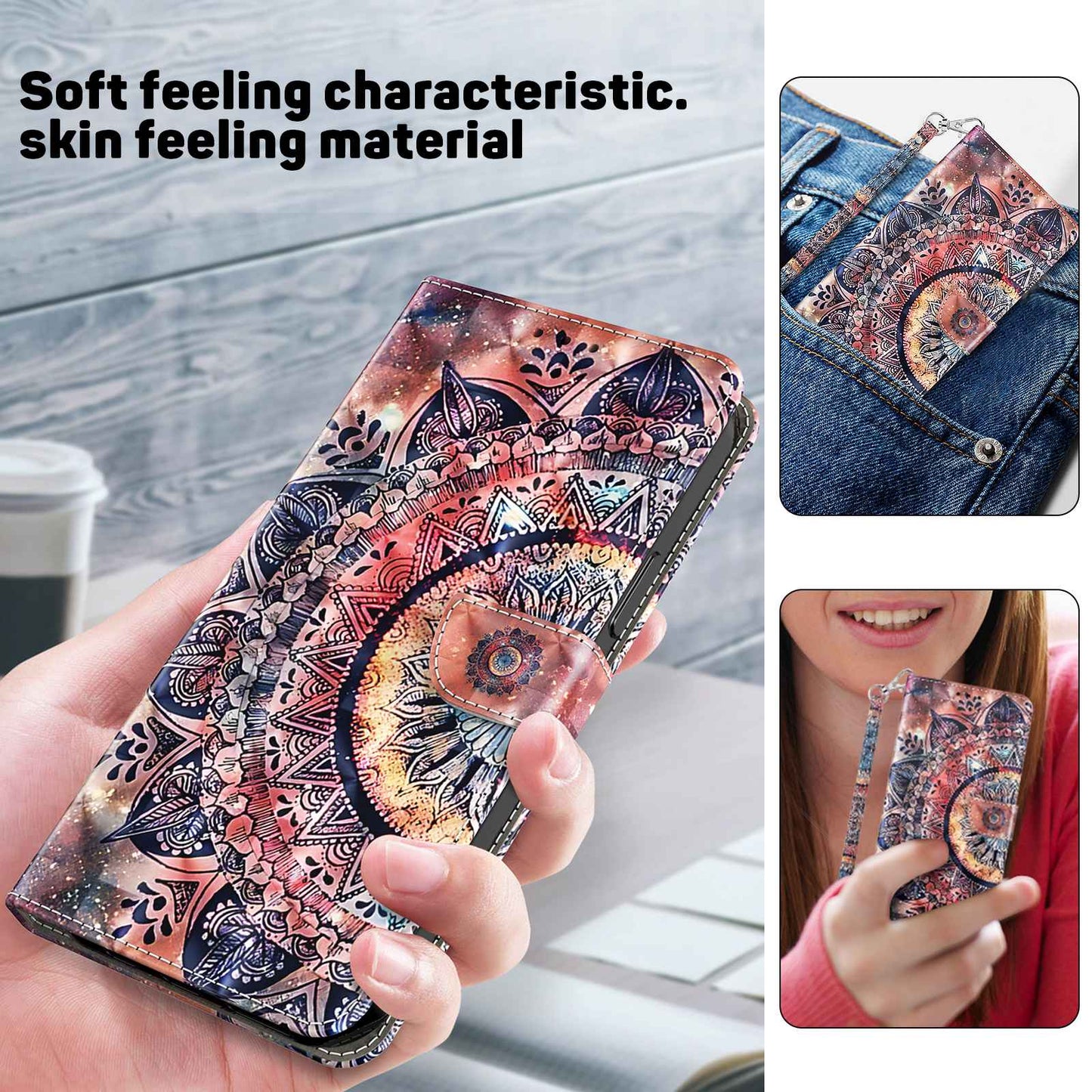 For Samsung Galaxy A13 4G / 5G / A04s 4G (164.7 x 76.7 x 9.1 mm) PU Leather Flip Case 3D Creative Pattern Printing Design Stand Wallet Magnetic Cover with Strap
