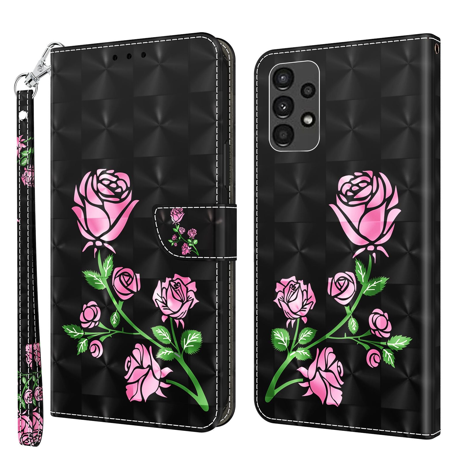 For Samsung Galaxy A13 4G / 5G / A04s 4G (164.7 x 76.7 x 9.1 mm) PU Leather Flip Case 3D Creative Pattern Printing Design Stand Wallet Magnetic Cover with Strap