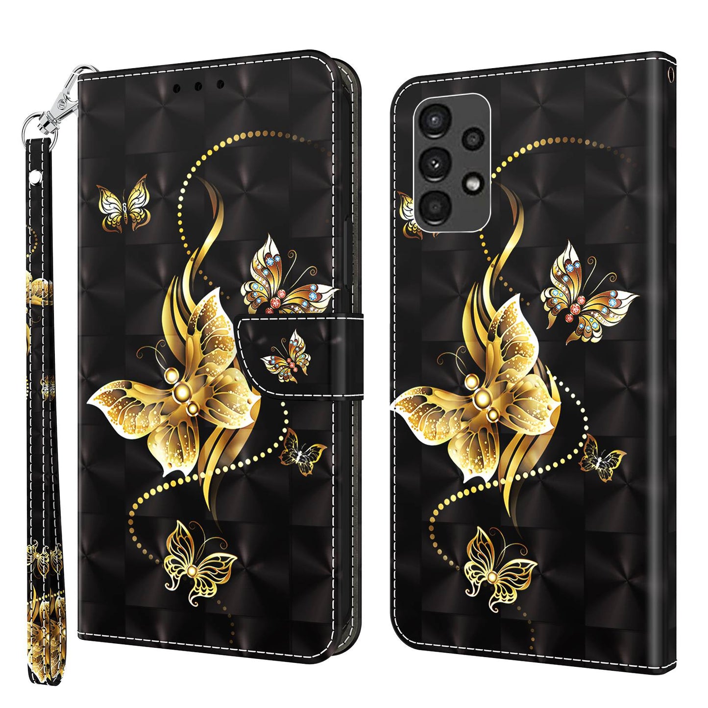 For Samsung Galaxy A13 4G / 5G / A04s 4G (164.7 x 76.7 x 9.1 mm) PU Leather Flip Case 3D Creative Pattern Printing Design Stand Wallet Magnetic Cover with Strap
