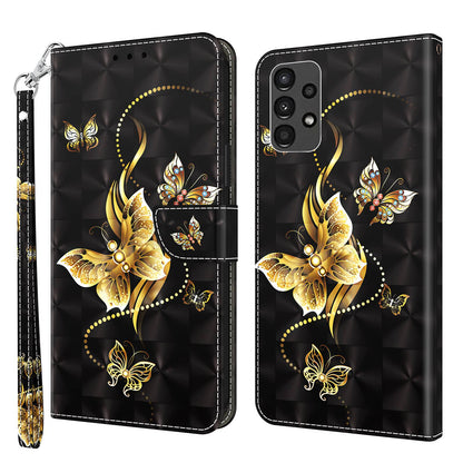 For Samsung Galaxy A13 4G / 5G / A04s 4G (164.7 x 76.7 x 9.1 mm) PU Leather Flip Case 3D Creative Pattern Printing Design Stand Wallet Magnetic Cover with Strap