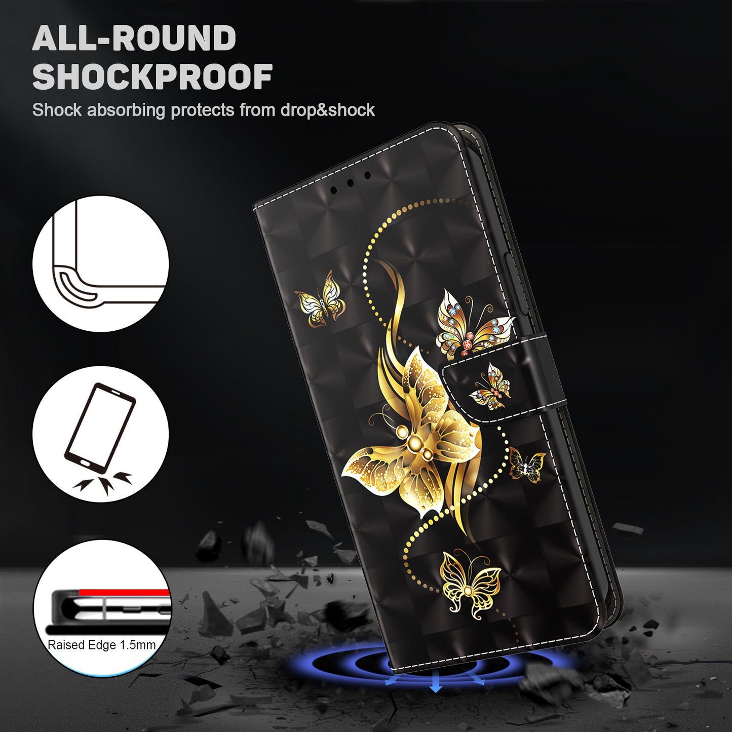 For Samsung Galaxy A13 4G / 5G / A04s 4G (164.7 x 76.7 x 9.1 mm) PU Leather Flip Case 3D Creative Pattern Printing Design Stand Wallet Magnetic Cover with Strap