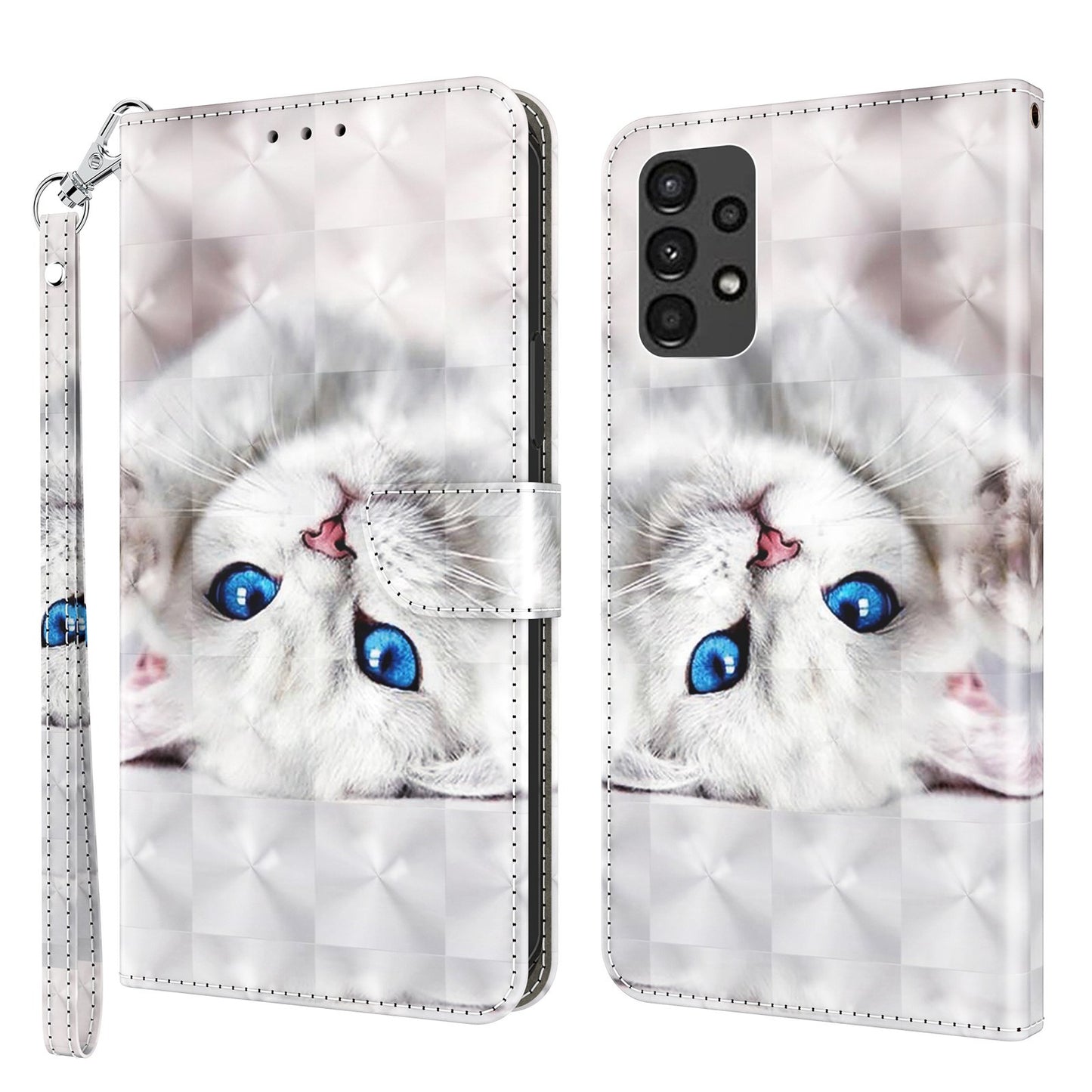 For Samsung Galaxy A13 4G / 5G / A04s 4G (164.7 x 76.7 x 9.1 mm) PU Leather Flip Case 3D Creative Pattern Printing Design Stand Wallet Magnetic Cover with Strap