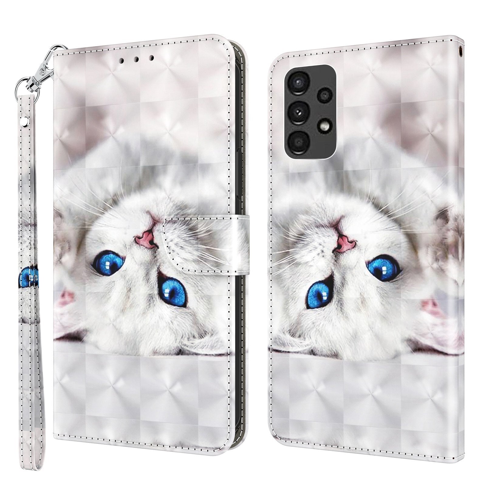 For Samsung Galaxy A13 4G / 5G / A04s 4G (164.7 x 76.7 x 9.1 mm) PU Leather Flip Case 3D Creative Pattern Printing Design Stand Wallet Magnetic Cover with Strap