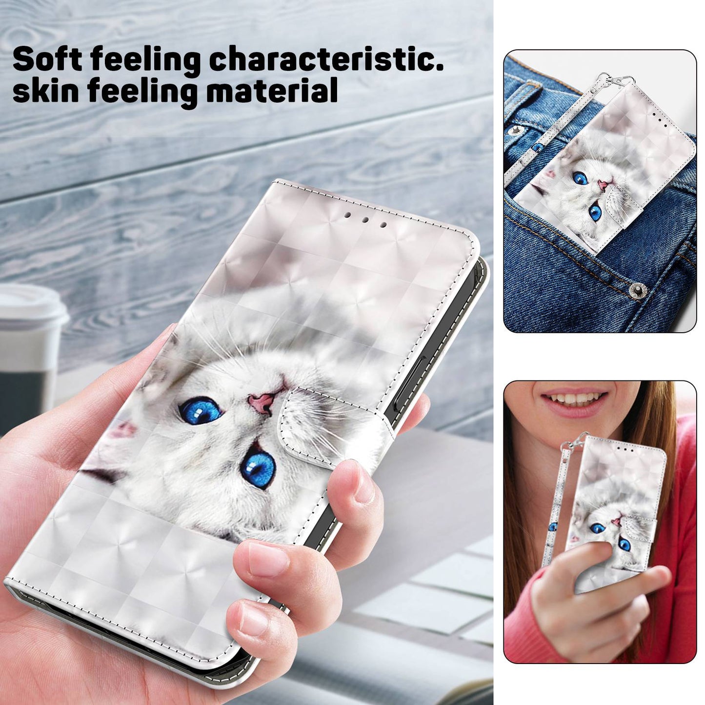For Samsung Galaxy A13 4G / 5G / A04s 4G (164.7 x 76.7 x 9.1 mm) PU Leather Flip Case 3D Creative Pattern Printing Design Stand Wallet Magnetic Cover with Strap